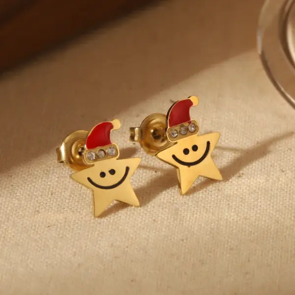 Wholesale 1 Pair Christmas Sweet Simple Style Christmas Tree Santa Claus Enamel 304 Stainless Steel Zircon 14K Gold Plated Ear Studs