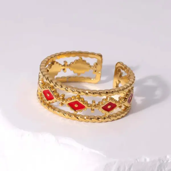 Wholesale PVD Coated Real Gold Plated 18K Gold Eye 304 Stainless Steel Retro Roman Style Waterproof Non Tarnish Open Rings