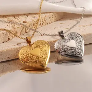 PVD Coated Real Gold Plated 18K Heart Shape 304 Stainless Steel Elegant Simple Style Waterproof Non Tarnish Pendant Necklace
