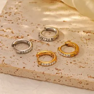 201 Stainless Steel Solid Color Electroplated Zircon 18K Real Gold Plated Simple Style Waterproof Non Tarnish Plating Inlay Gold Silver Earrings