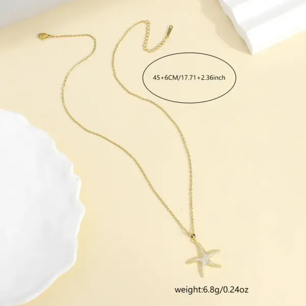 Wholesale PVD Coated 18K Gold Plated Starfish 304 Stainless Steel Romantic Shiny Waterproof Non Tarnish 304 Stainless Steel Pendant Necklace