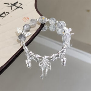 Gray moon bead half bracelet bow bracelet