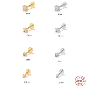 Wholesale 1 Piece Ear Cartilage Rings & Studs Fashion Solid Color 925 Sterling Silver Plating Inlay Zircon