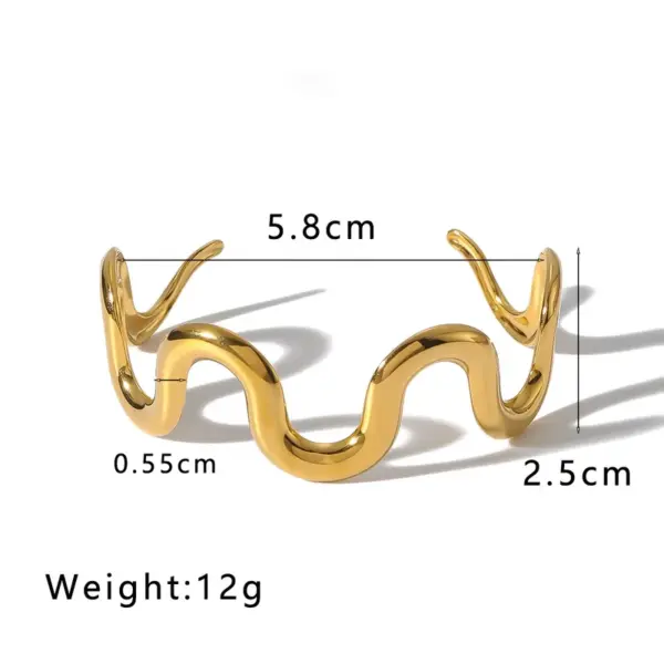 Wholesale Luxurious Classic Style Commute Wavy Solid Color 304 Stainless Steel 18K Gold Plated Bangle In Bulk