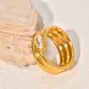 Wholesale 304 Stainless Steel Water Droplets PVD Coated Zircon 18K Real Gold Plated Vintage Style Classic Style Affordable Luxury Style Rings