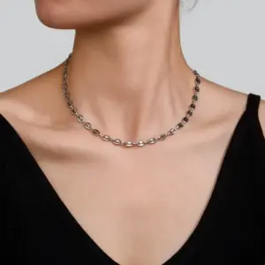 Single Layer Coffee Bean Necklace (Steel Color)