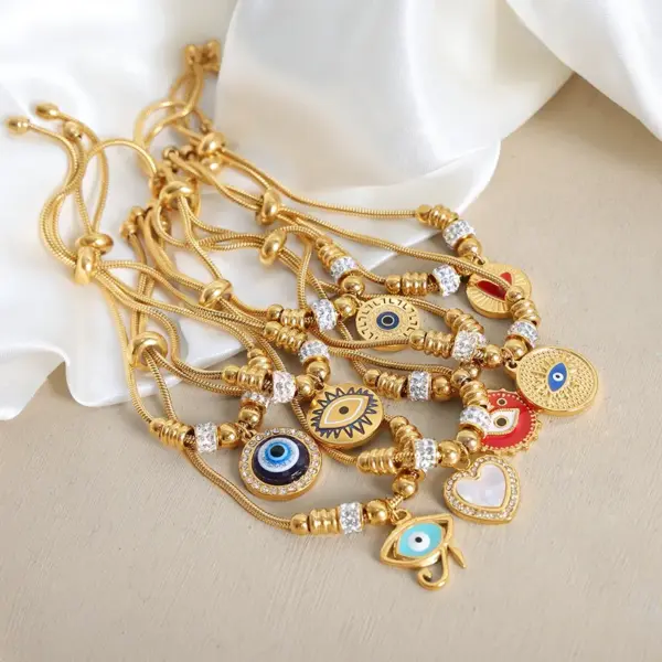 Wholesale 304 Stainless Steel Heart Shape PVD Coated Zircon 18K Gold Plated Real Gold Plated Tropical Waterproof Non Tarnish Plating Rope Chain Bracelets