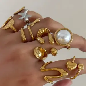 Wholesale 304 Stainless Steel 316 Stainless Steel Geometric PVD Coated Stone-Free Real Gold Plated Lady Romantic Waterproof Non Tarnish Rings