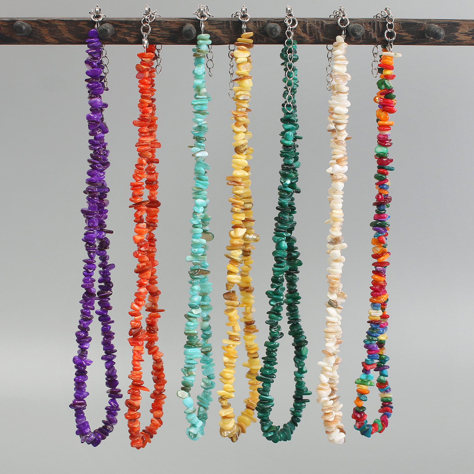 Wholesale European and American Summer Vacation New Colorful Asymmetrical Natural Gravel Hand-Beaded Necklace Women's Jewelry