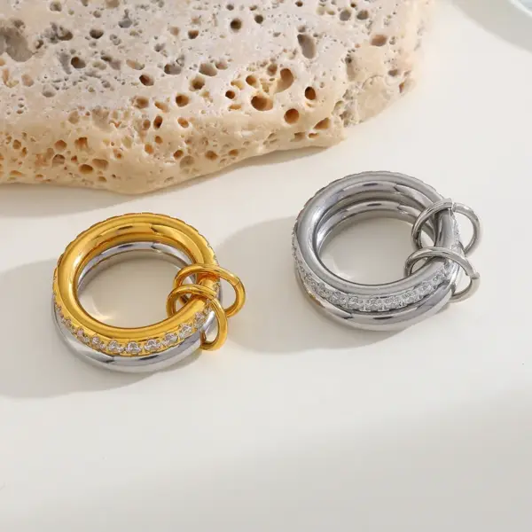 304 Stainless Steel Double Ring PVD Coated Real Gold Plated Elegant Simple Style Waterproof Non Tarnish Layered Mixed Metal Rings