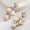 Wholesale Western-style exaerated white and turquoise earrings, retro geometric diamond-encrusted earrings