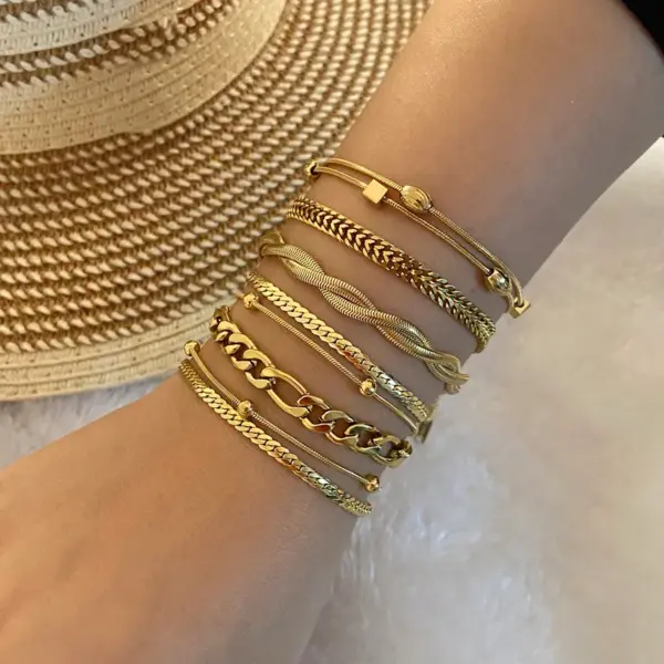 Wholesale PVD Coated 18K Gold Real Gold Plated Geometric Stainless Steel Simple Style Waterproof Non Tarnish 304 Stainless Steel Bracelets