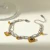 Wholesale 18K Gold Plated 304 Stainless Steel Vacuum Electroplating (In Furnace) Zircon Geometric Star Mixed Color (Jewelry Metal Contrast Color) Oil Drop Side Chain Cable Chain/Cross Chain/O Chain Bracelet For Women