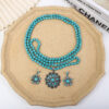 Wholesale Europe and the United States cross-border new retro three-layer flower earrings turquoise earrings Western wind exaggerated turquoise beads necklace