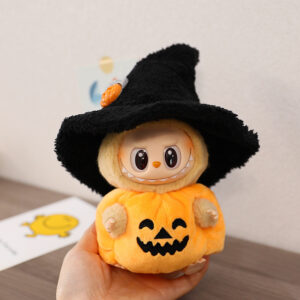 Halloween pumpkin costume + black plush hat (doll not included) / Suitable for first, second, and third generation keychains (dolls not included).