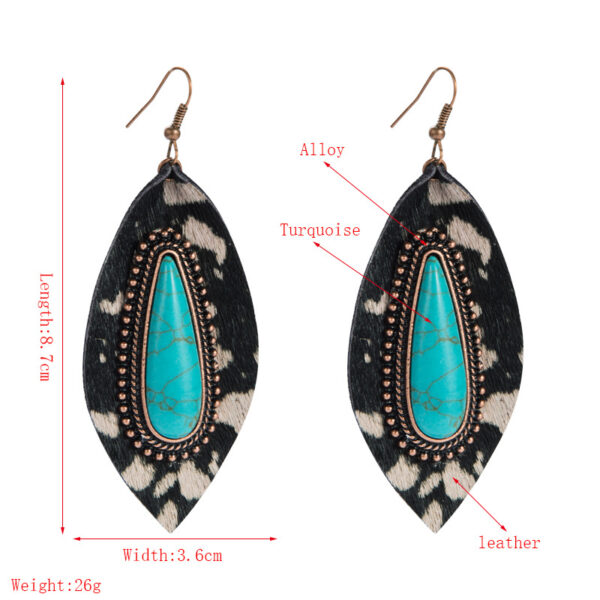 Wholesale Leopard Leather Earrings Distinctive Alloy Set with Big Turquoise Long Banquet Earrings