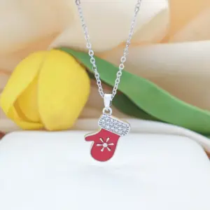 Xl3042 Red Sun Small Gloves Necklace / Silver