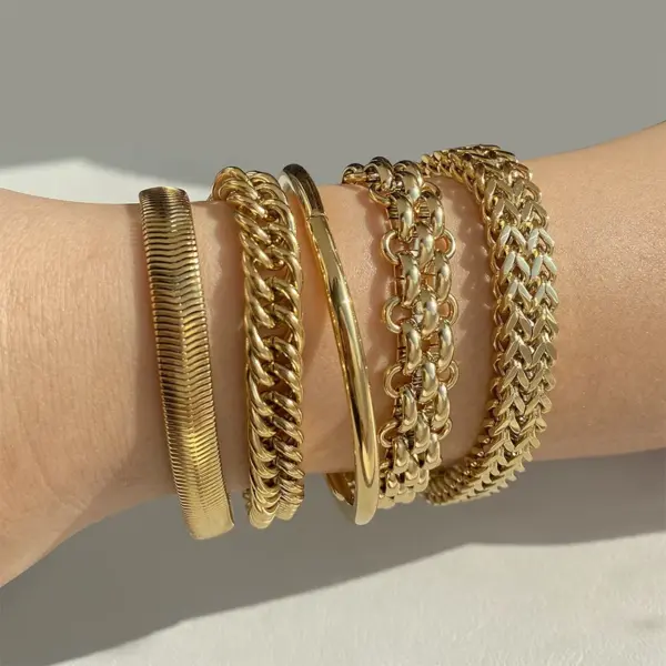 PVD Coated Real Gold Plated Geometric 304 Stainless Steel Casual Simple Style Waterproof Non Tarnish Plating Bracelets