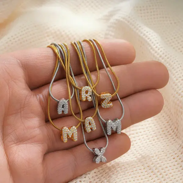 Copper Letter Electroplating 18K Real Gold Plated Simple Style Classic Style Snake Chain Pendant Necklace