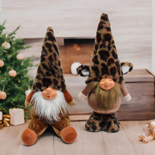 Wholesale Vintage Leopard Print Plush Goblin Doll Resin Face Dwarf Leopard Print Goblin Figurine for Foreign Trade