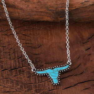 Wholesale Retro punk style turquoise bull head necklace
