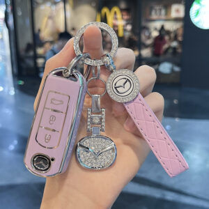 Mazda A- Smart 3 Key [Purple Single Shell] + Diamond-Set Car Mark-Leather Rope