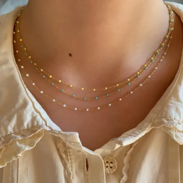 Wholesale PVD Coated Real Gold Plated 16K White Plating Color Block 304 Stainless Steel Casual Modern Style Waterproof Non Tarnish Necklace