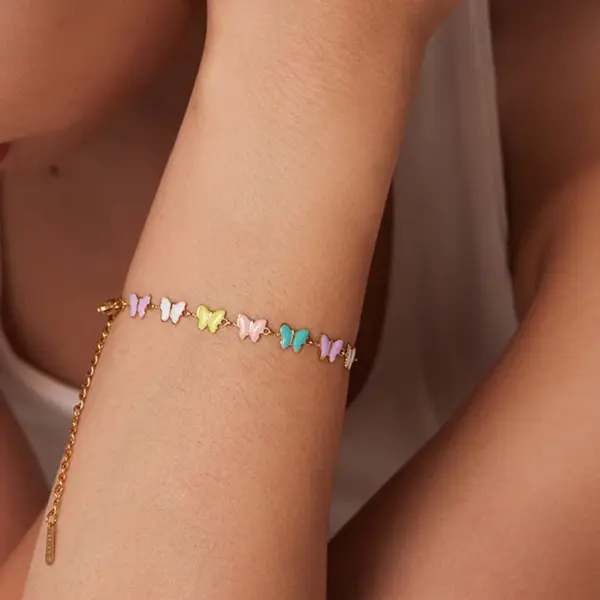 Wholesale Jewelry Fashion Butterfly 304 Stainless Steel PVD Coated Gold Plated Bracelets Necklace