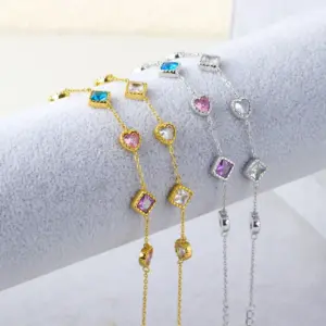 Wholesale PVD Coated Real Gold Plated Geometric Heart Shape Stainless Steel Elegant Streetwear Waterproof Non Tarnish Bracelets