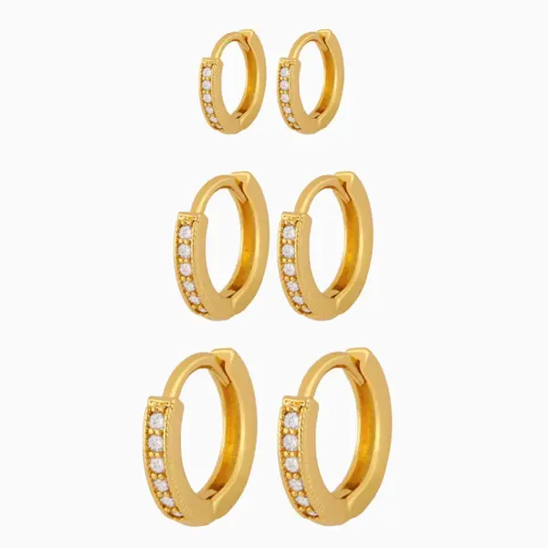 Wholesale 1 Pair Simple Style Geometric Round Inlaid Zircon Copper 18k Gold Plated Hoop Earrings