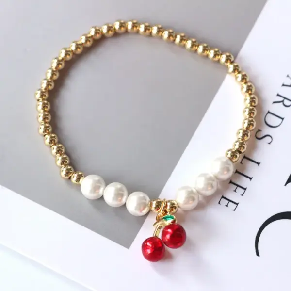 Wholesale Copper Ball Chain Beaded Pearl Cherry Strawberry Chili Bracelets