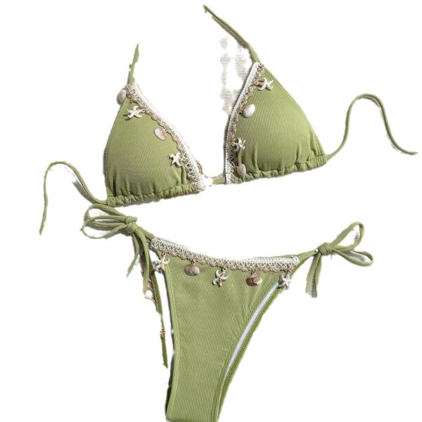 Wholesale Women's Swimsuit 2024 New Shell European and American Cross-Border Bikini Triangle Cup Sexy Halter Strap Swimsuit