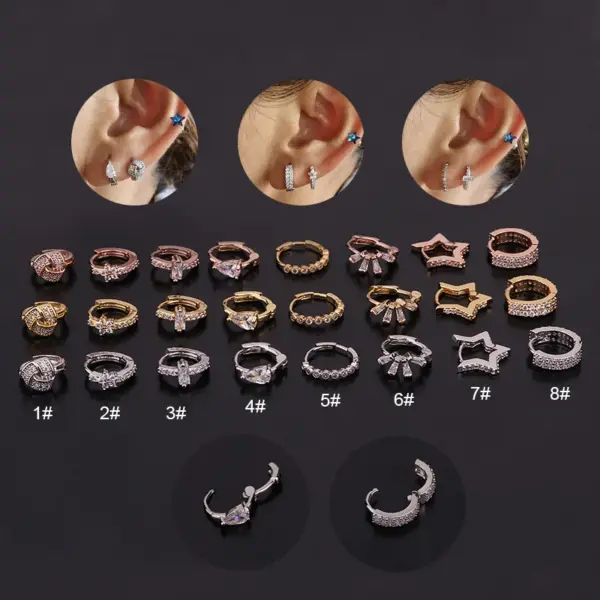 Ear Cartilage Rings & Studs Geometric Copper Zircon
