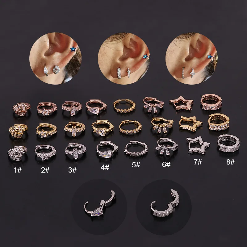 Wholesale Ear Cartilage Rings & Studs Geometric Copper Zircon