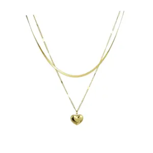 Wholesale Vacuum Plating Real Gold Plated 18K Gold Gold Plating Silver Plated Heart Shape 304 Stainless Steel Fashion Waterproof Non Tarnish Titanium Steel Layered Necklaces