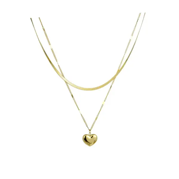 Wholesale Vacuum Plating Real Gold Plated 18K Gold Gold Plating Silver Plated Heart Shape 304 Stainless Steel Fashion Waterproof Non Tarnish Titanium Steel Layered Necklaces