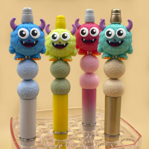 Wholesale Cross-Border New Food Grade 3D Silicone Monster Teether Beads Keychain Can Be Used as Pen Accessories Ready for Sale