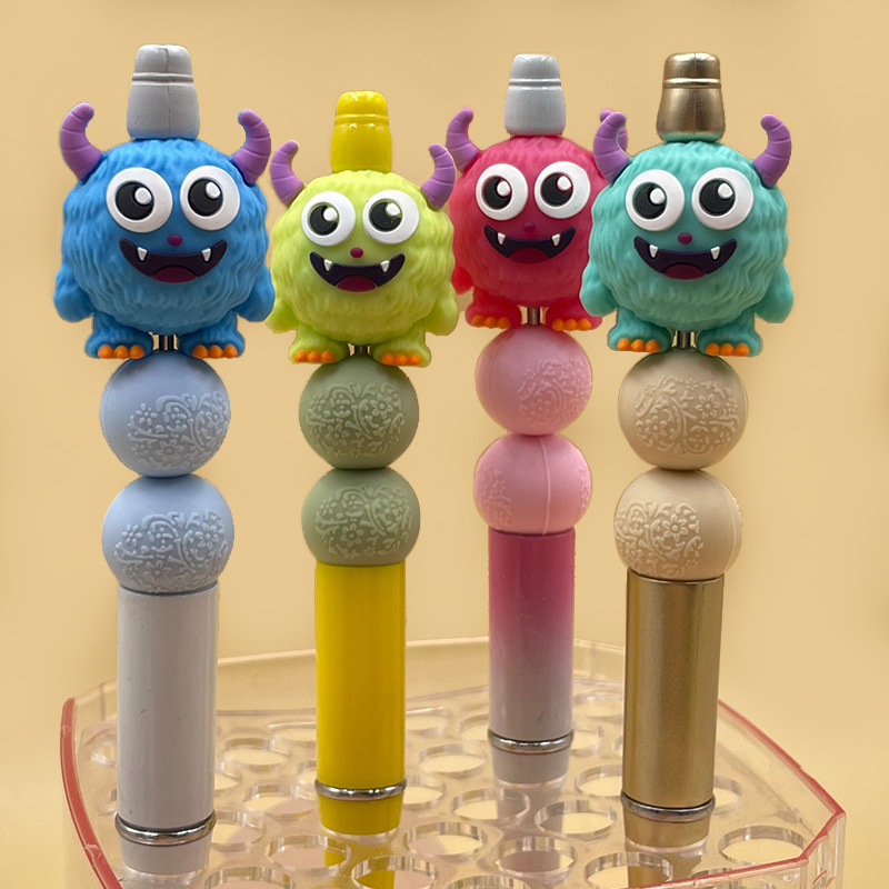 Wholesale Cross-Border New Food Grade 3D Silicone Monster Teether Beads Keychain Can Be Used as Pen Aessories Ready for Sale