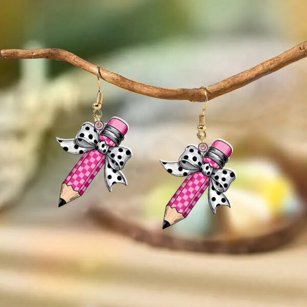 Wholesale Back-to-school season bow pencil acrylic earrings