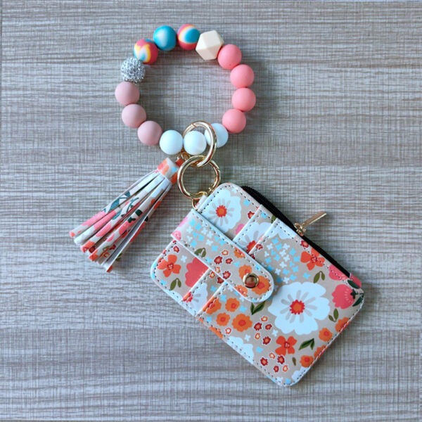 Wholesale Bracelet Keychain Card Bag Pu Flower Wallet Keychains