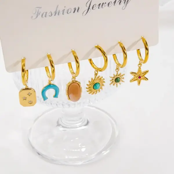 Wholesale PVD Coated 14K Gold Real Gold Plated Geometric 304 Stainless Steel Modern Style Waterproof Non Tarnish Earrings