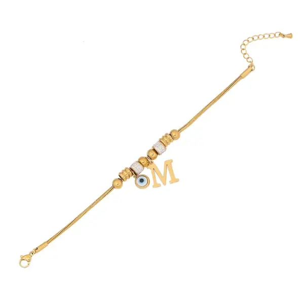 Wholesale 304 Stainless Steel Copper 18K Gold Plated Retro Commute Inlay Letter Eye Rhinestones Bracelets