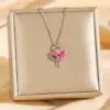 Wholesale Jewelry Simple Style Tulip Titanium Steel Zircon Pendant Necklace