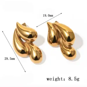 40 [Ag260] Three Water Drop Earrings / Gold
