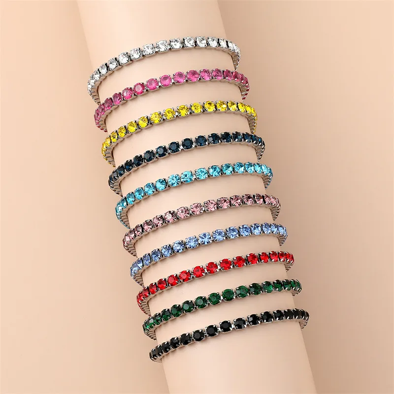 Wholesale Simple Style Shiny Geometric 304 Stainless Steel Rhinestones Bracelets In Bulk