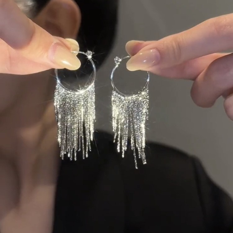 Wholesale Metal Cold Style Exaerated Tassel Earrings European and American Design Sense Fashion Retro Earrings Personalized Light Luxury Long Earrings