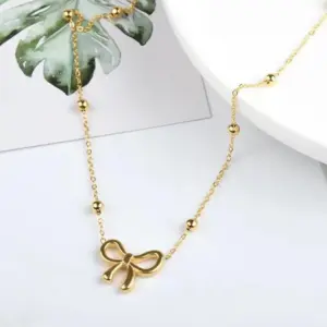 Wholesale Simple Style Classic Style Bow Knot Titanium Steel Plating Bracelets Necklace