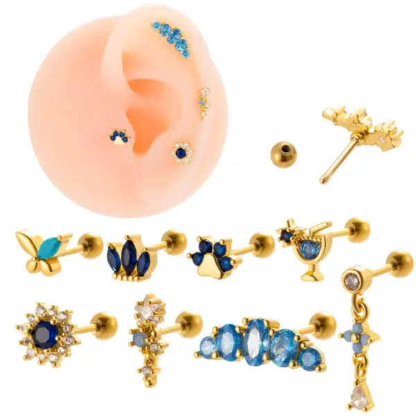 1 Piece Ear Cartilage Rings & Studs Sweet Crown Flower Butterfly 316L Stainless Steel Copper Waterproof Non Tarnish Surgical Steel Zircon