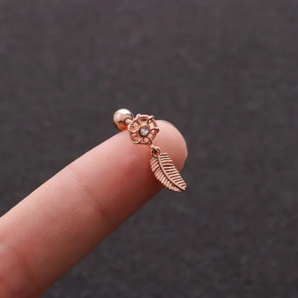 Wholesale Copper Zircon Ear Cartilage Rings & Studs Leaf Waterproof Non Tarnish Surgical Steel