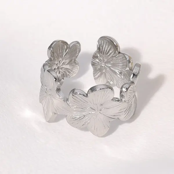 oly-7be1be56d37c5500044b638b67452f6b Wholesale PVD Coated Real Gold Plated 18K Gold Flower 304 Stainless Steel IG Style Pastoral Simple Style Waterproof Non Tarnish Open Rings